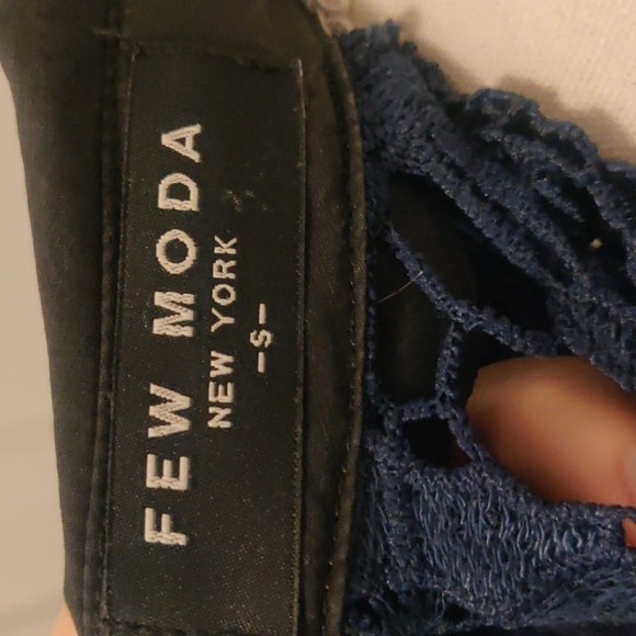 Few Moda NY hollow transparent cotton Elegant Navy Lace Black Trim Midi Dress - Picture 7 of 14